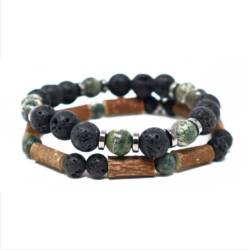 Pure Hazelwood Green Jasper & Lava Stone Duo Bracelet, "Emotions Collection"