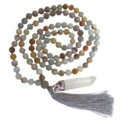 Japa Mala Prayer Beads with Matte Amazonite & Map Stone
