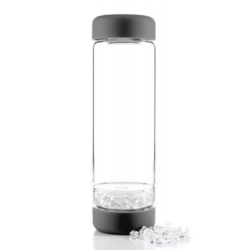 VitaJuwel INU! Glass Crystal Water Bottle, Lava Grey with Clear Quartz