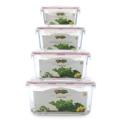 Tribest® GlasLife® Airtight Square Glass Storage Container, GLS04SN, Set of 4